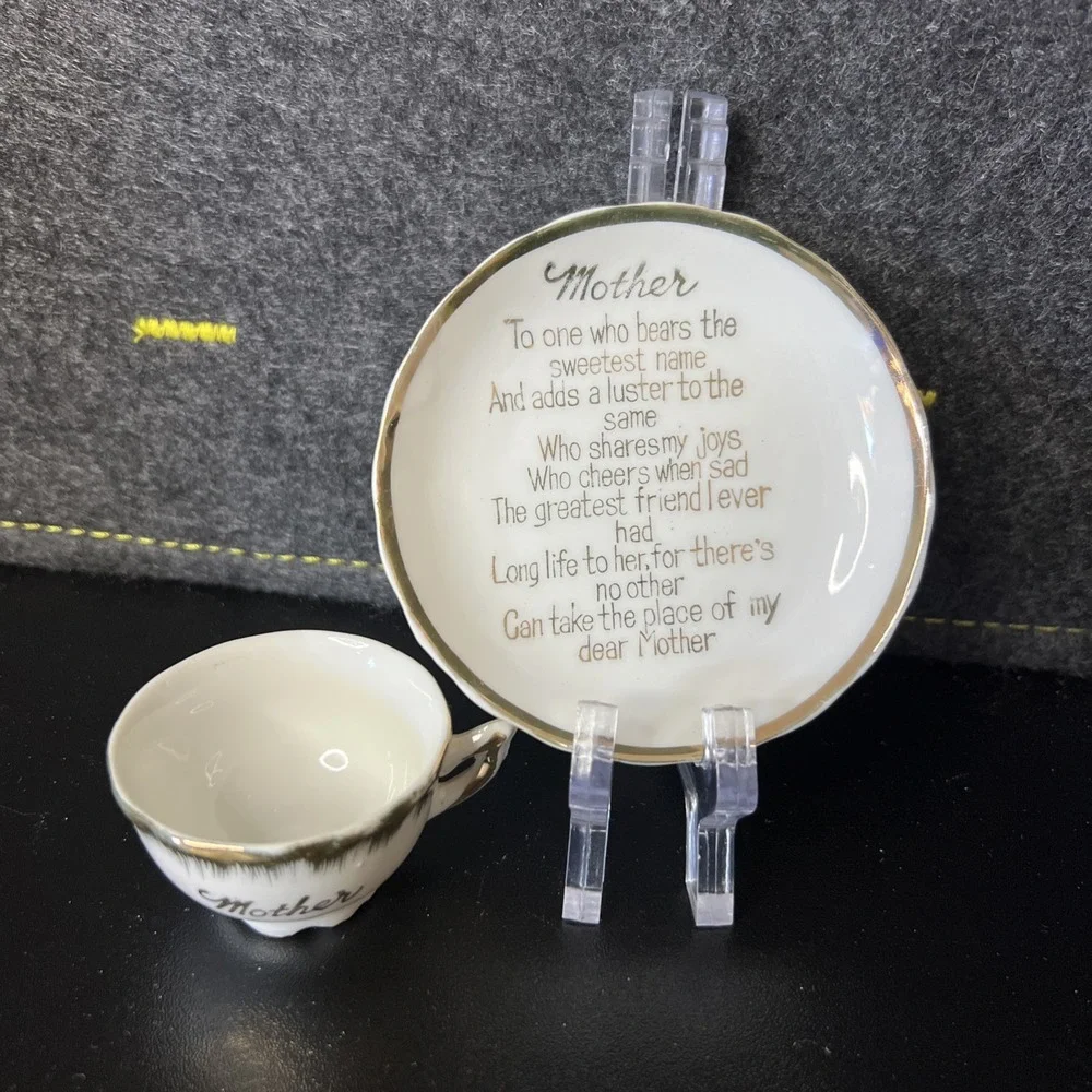 Vintage Brinn's Miniature Gold‎ Rim Tea Cup and Saucer Set, Mother JAPAN